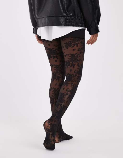 Lindex collant 40 denier in pizzo floreale neri, 3 di 3
