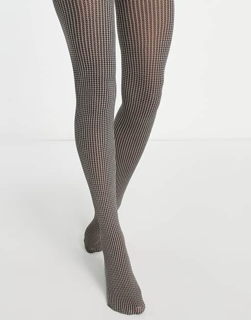 Lindex - Collant in maglia da 60 denari beige e neri pied de poule