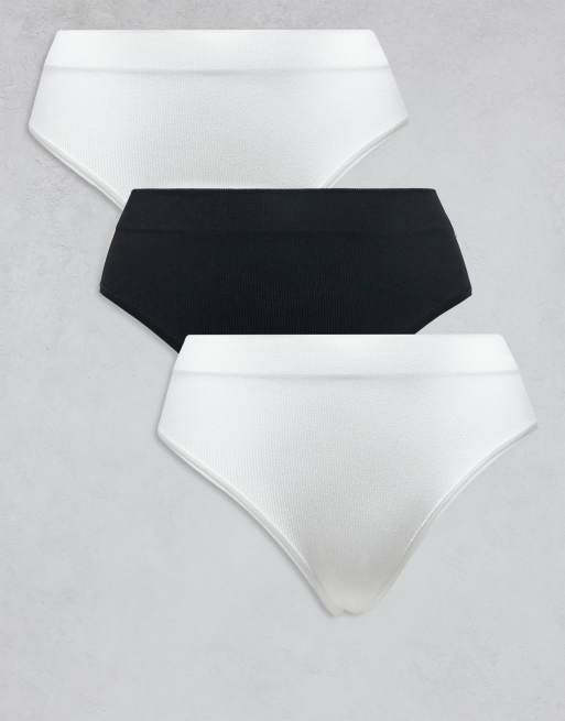 Lindex - Confezione da 3 brasiliane a coste senza cuciture colore bianco e nero