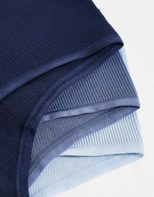 Lindex - Confezione da 3 perizomi a vita alta blu a coste senza cuciture, 2 di 3