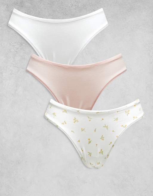 Lindex - Confezione da 3 slip brasiliana multicolore con finiture in pizzo e taglio asimmetrico sul davanti