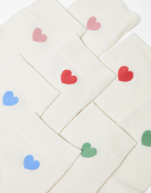 Lindex - Confezione da 4 paia di calzini alla caviglia beige con cuori, 2 di 4