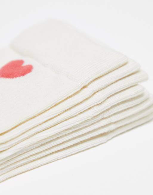 Lindex - Confezione da 4 paia di calzini alla caviglia beige con cuori, 3 di 4