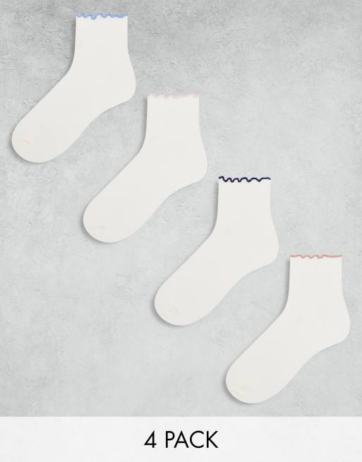 Lindex - Confezione da 4 paia di calzini multicolore con bordo ondulato a contrasto