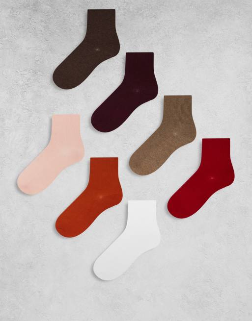 Lindex - Confezione da 7 paia di calzini alla caviglia morbidi a coste di vari colori