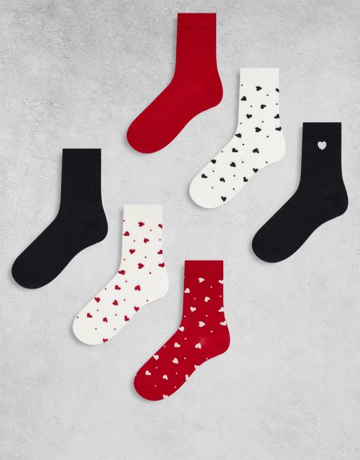 Lindex - Confezione da 7 paia di calzini multicolore a puntini e a cuori