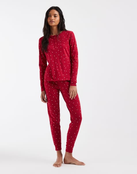 Lindex - conjunto de pijama de camiseta de jersey y leggings con estampado de corazones rojos - view 1