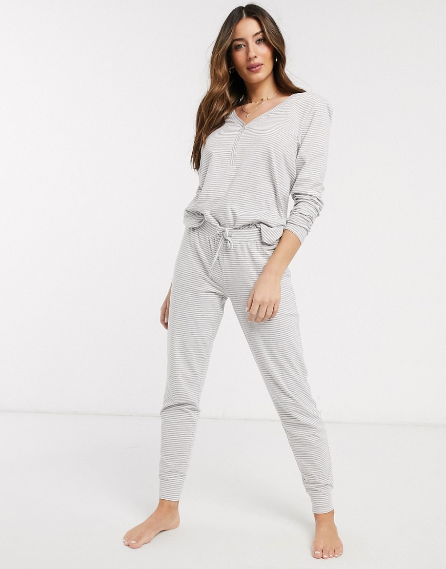 Lindex cotton blend pajama bottoms in gray stripe