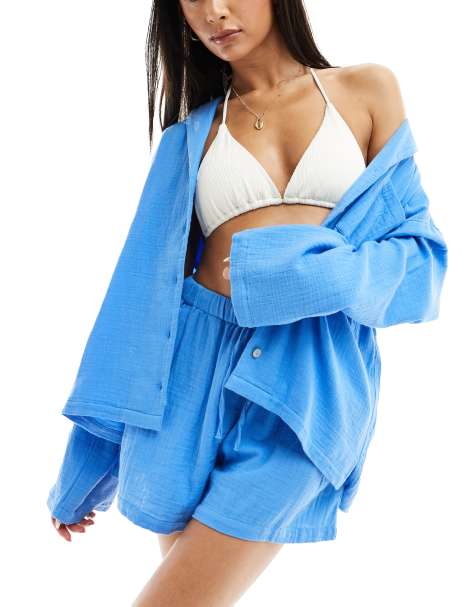 Lindex cotton gauze co-ord beach set in blue - view 1