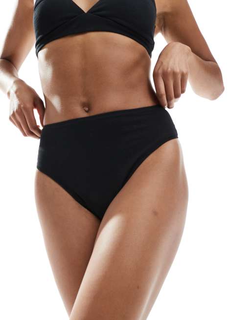 Lindex cotton high leg lingerie thong in black