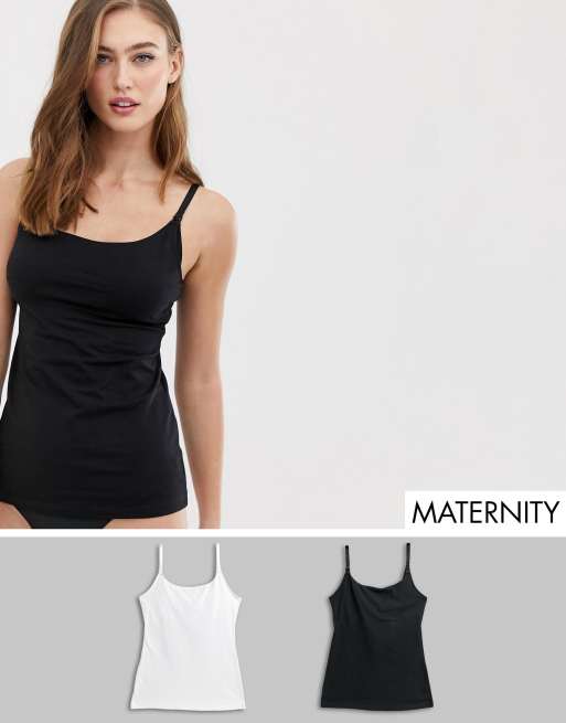 Pack of 2 Nursing Tops with Spaghetti Straps - black, Maternity