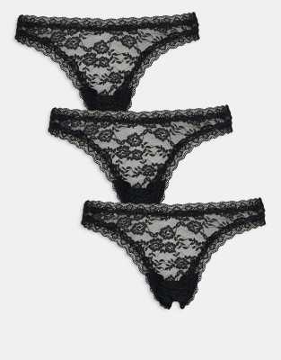 Lindex Lindex Dana 3 pack lace thong in black