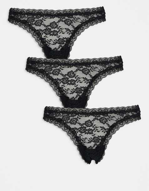 Lindex Dana 3 pack lace thong in black - view 1