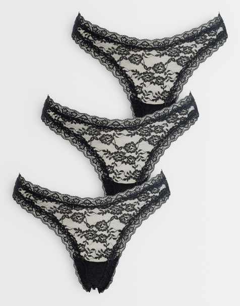 Lindex Dana 3 pack lace thong in black - view 1