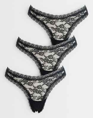 Lindex Dana 3-pack Lace Thongs In Black