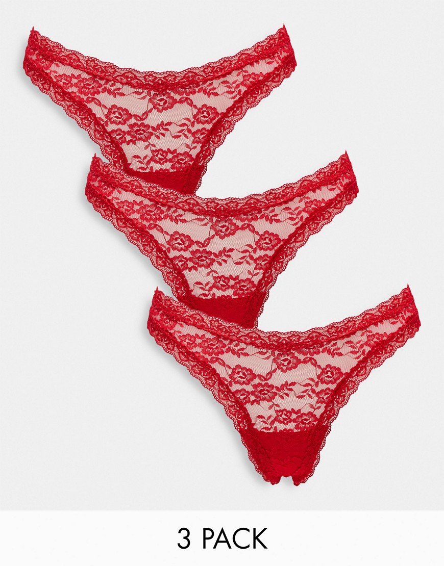 Lindex Dana lace high leg thong 3 pack in red
