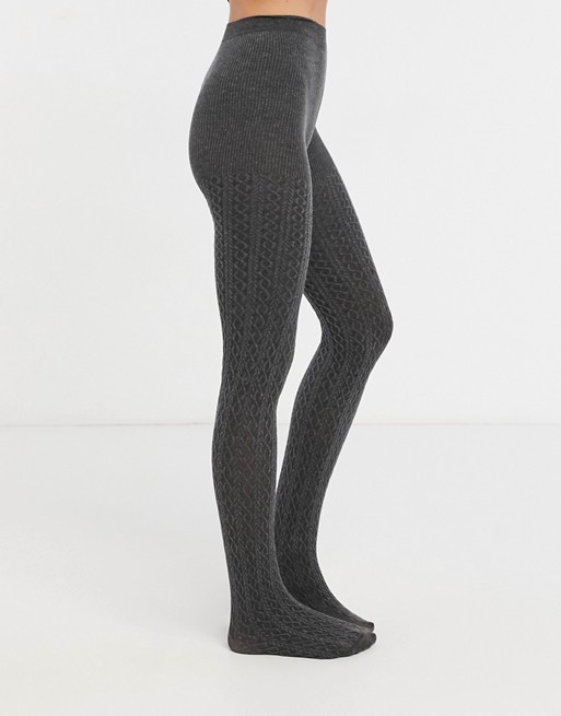 Lindex eco cable knit tights in grey