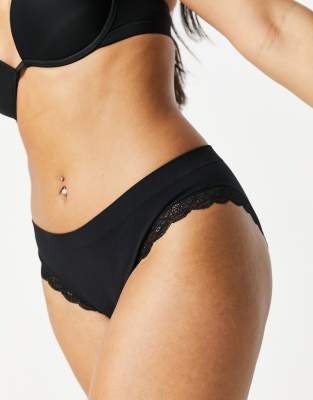 Lindex Eco Modal Seamless Rib Panties With Lace Trim In Black