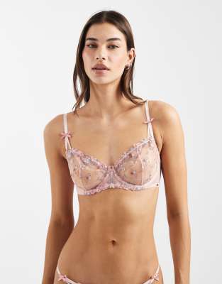 Lindex Ella M Floral Embroidery Non Padded Underwire Balconette Bra In Multi