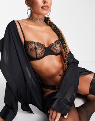 Lindex Ella M Scarlette lightweight spacer bra with lace trim in black