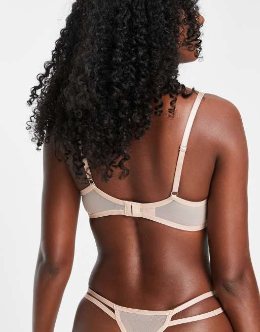 Lindex Ella M Megan sheer mesh non padded plunge bra in beige, 4 of 4