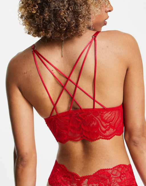 Lindex - Elsa - Brassière taglio lungo rossa in pizzo trasparente con fascette sul retro, 2 di 4