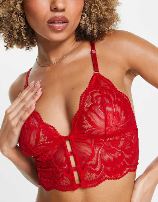 Red Lace Strappy Bralette Top