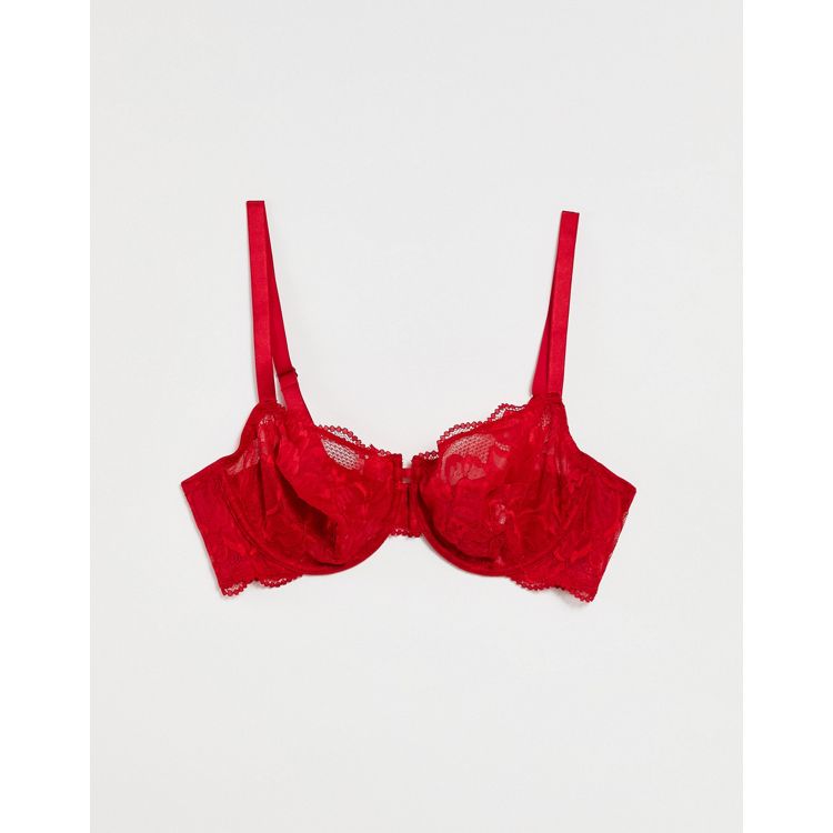 Lindex Elsa sheer lace non padded balconette bra in red