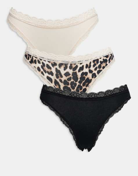 Lindex Emelie 3 pack lace thong in leopard print - view 1