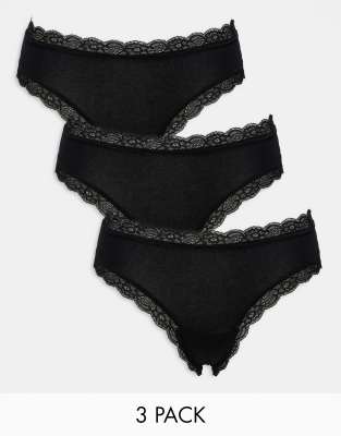 Lindex Emelie 3 Pack Lace Trim Brazilian In Black