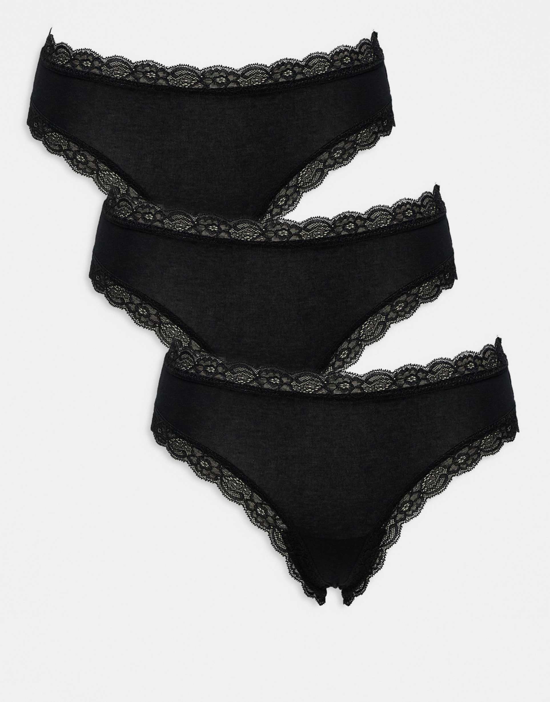 lindex emelie 3 pack lace trim brazilian in black