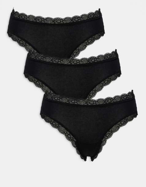 Lindex – Emelie – 3er-Pack brasilianische Slips in Schwarz mit Spitzenbesatz - view 1