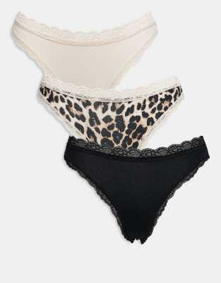 Lindex - Emelie - 3er-Pack Strings mit Spitze und Leopardenmuster-Bunt