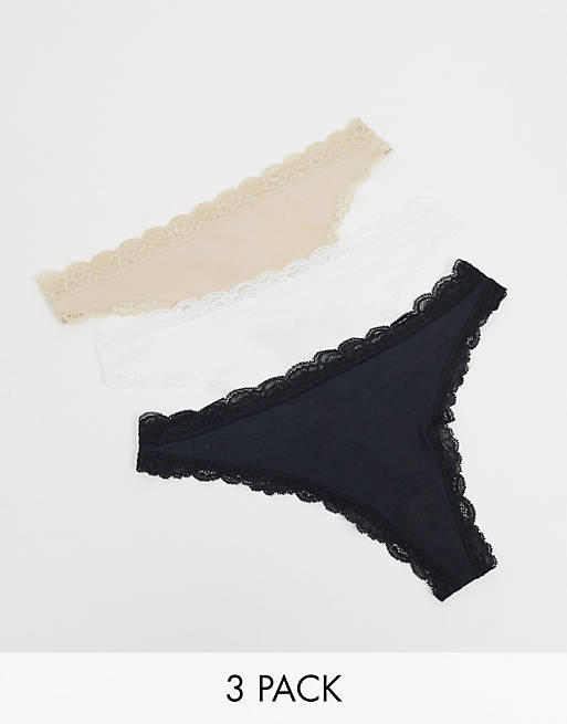 Asos Women Clothing Underwear Lingerie Sets Emelie cotton 3 pack lace trim thong 