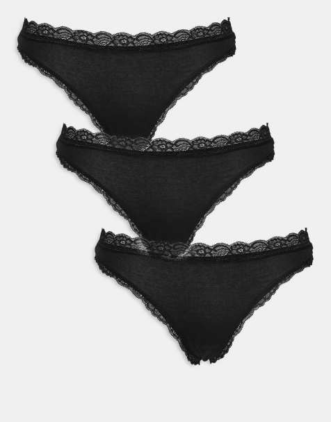 Lindex - Emelie - Lot de 3 strings bordés de dentelle - Noir - view 1