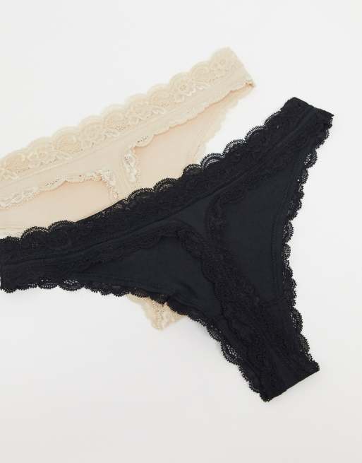 Lindex - Emelie - Pakke med 3 par g-strenge med blonde i bomuld - MULTI, 3 af 4