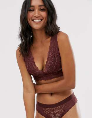 Lindex Emellie longline lace bralette in dark red