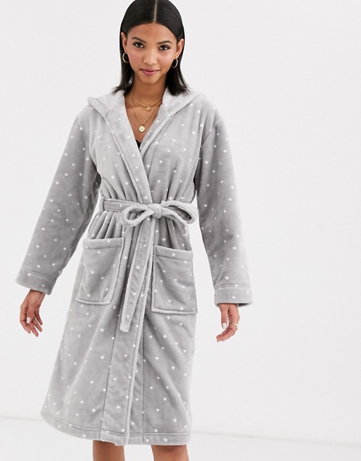 Lindex Evangelista supersoft fleece heart dressing gown in grey