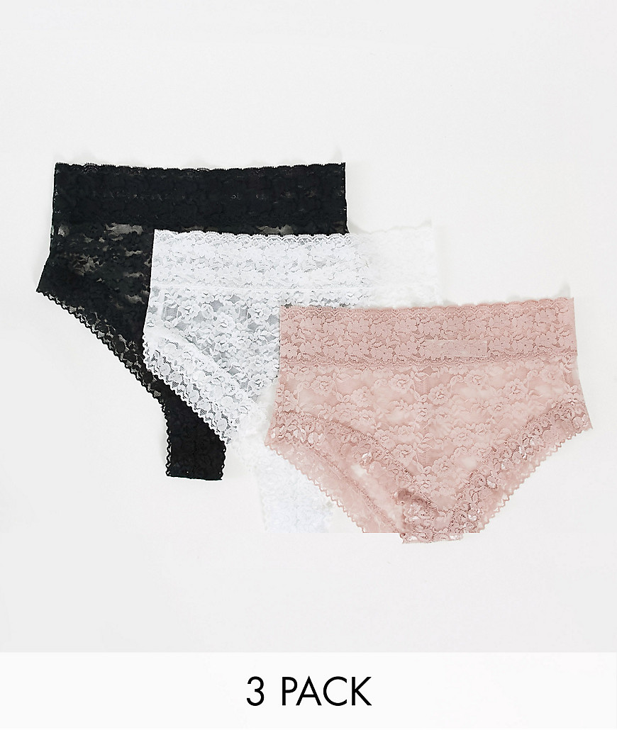 Lindex Exclusive 3-pack high waist lace briefs in black, white and pink-Multi