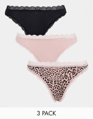 Lindex Exclusive Emelie 3 pack cotton thong in animal print combination - BLACK - ASOS Price Checker
