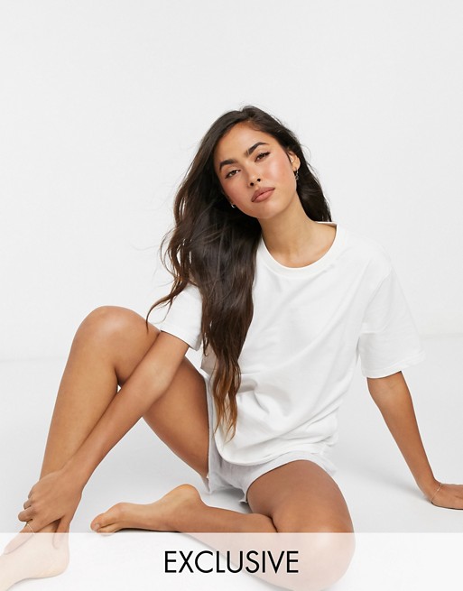 Lindex Exclusive Mary organic cotton fleece lounge t-shirt in off white