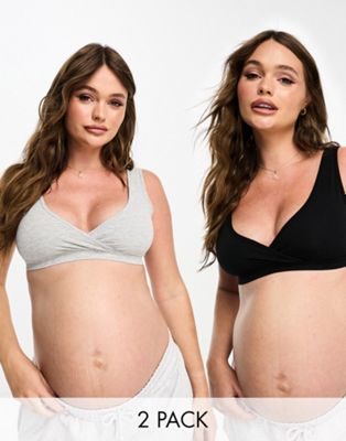 Exclusive Maternity 2 pack bras in gray and black-Multi