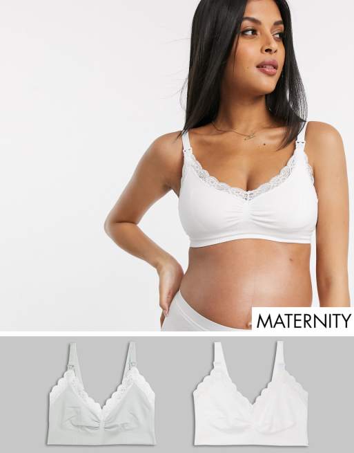 Lindex – Exclusive – Mom – Biały i zielony szałwiowy bezszwowy biustonosz do karmienia z koronką – zestaw 2 sztuk