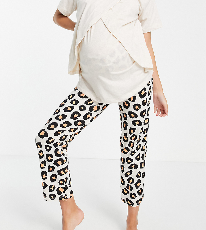 Lindex Exclusive MOM Mia organic cotton overbump pajama bottoms in leopard print-Neutral
