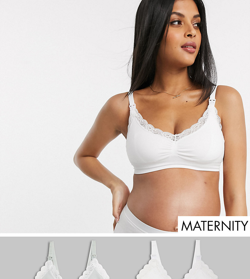 Lindex - Exclusive Mom - Set van 2 naadloze borstvoedingsbeha's met kant in wit en saliegroen-Meerkleurig