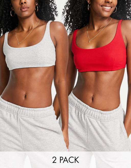 Lindex Exclusive Nova cotton blend bralet 2-pack in grey and red - MULTI
