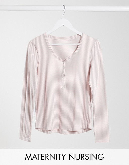 Lindex Exclusive Nursing long sleeve stripe organic cotton pyjama top in pink