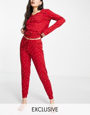 Lindex exclusive cotton blend pyjama jogger in red heart print - MULTI