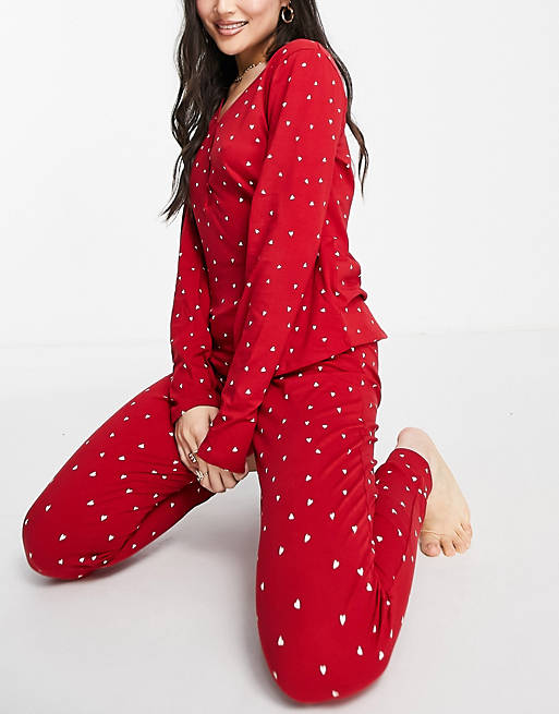 Women Lindex exclusive organic cotton blend pyjama jogger in red heart print 
