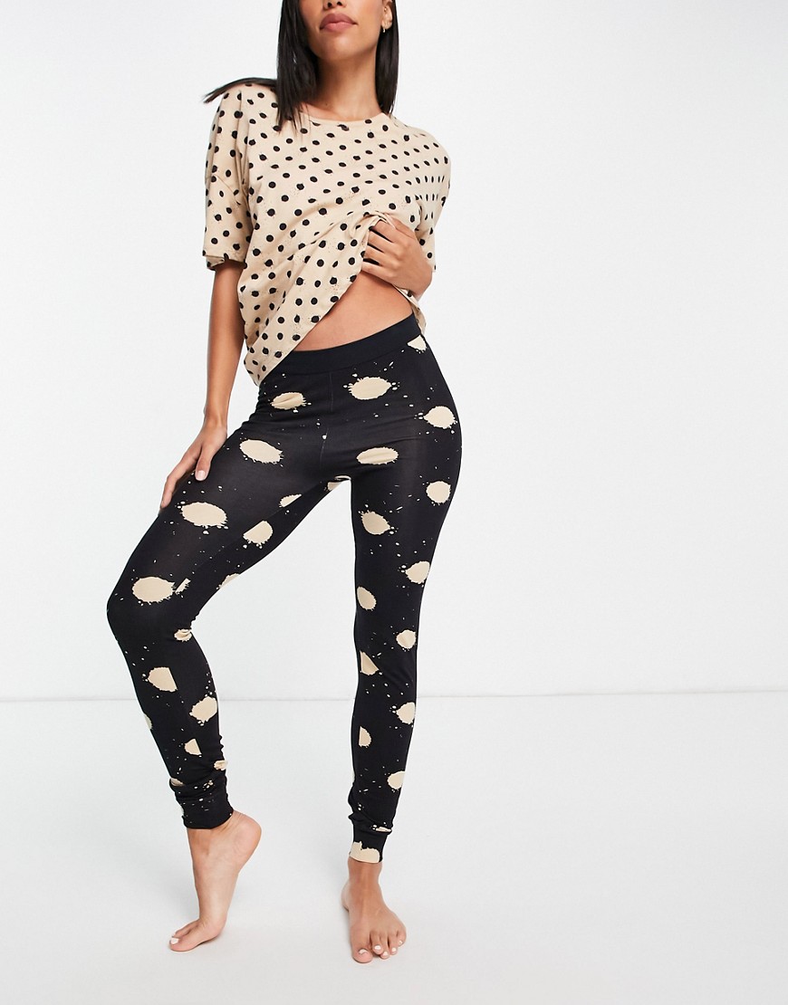 Lindex Exclusive organic cotton polka dot T-shirt and leggings in black & beige